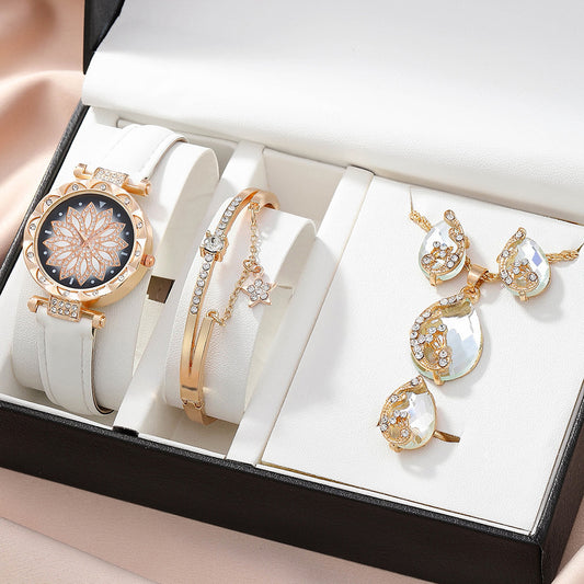 5-delige cadeauset met quartz horloge en sieraden