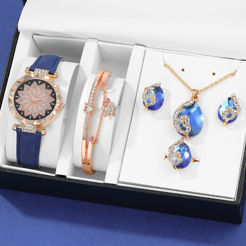 5-delige cadeauset met quartz horloge en sieraden