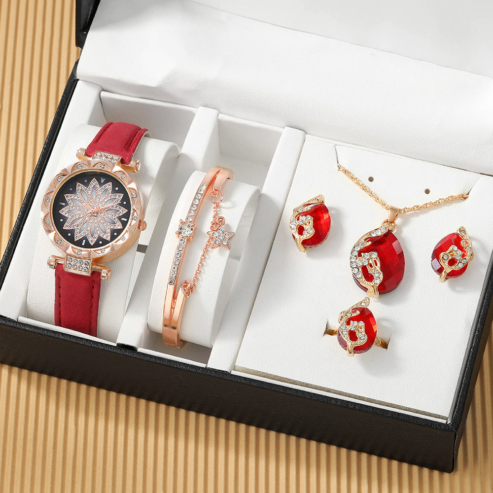 5-delige cadeauset met quartz horloge en sieraden