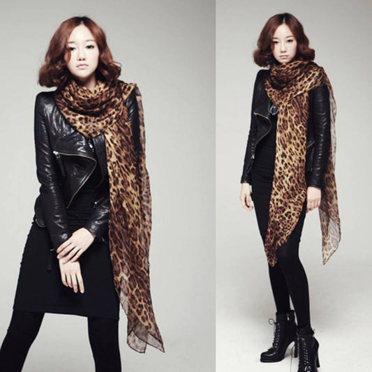 Herfst/Winter Chiffon Sjaal met Luipaardprint