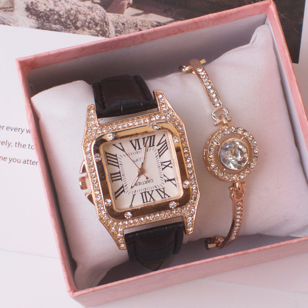 Damesset Horloge en Strass-steentjes armband