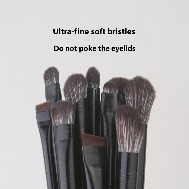 10-delige Zwarte Oogmake-up Kwastenset met Leren Etui