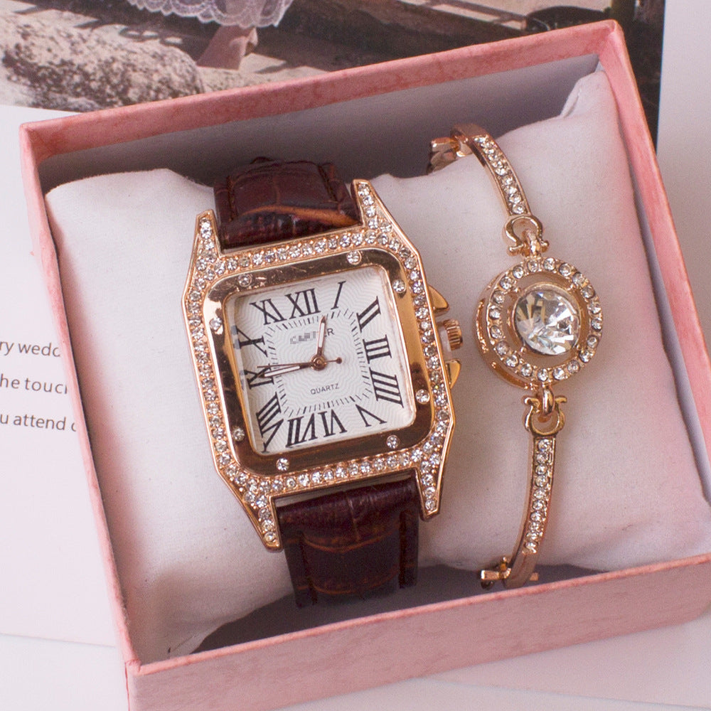 Damesset Horloge en Strass-steentjes armband
