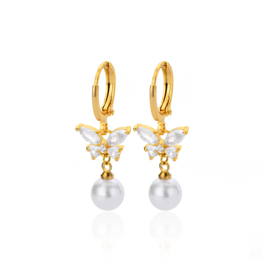 Diamanten Vlinder & Hart Hanger Oorbellen
