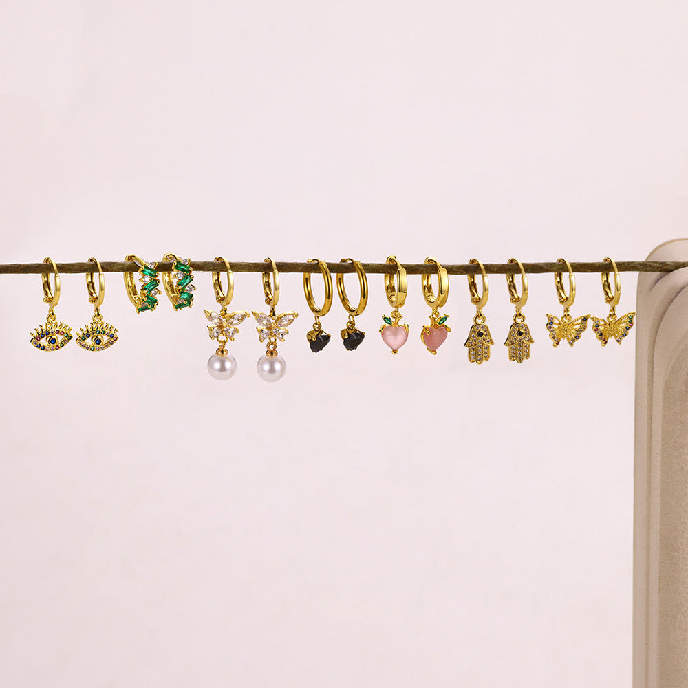 Diamanten Vlinder & Hart Hanger Oorbellen