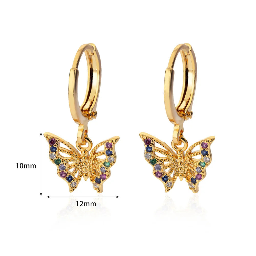 Diamanten Vlinder & Hart Hanger Oorbellen