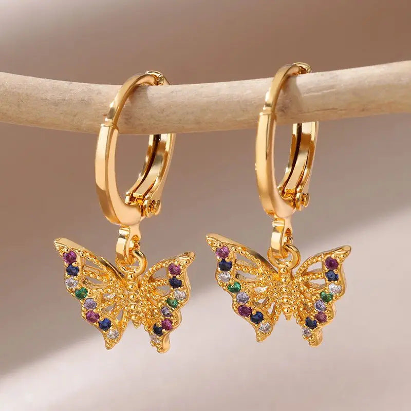 Diamanten Vlinder & Hart Hanger Oorbellen