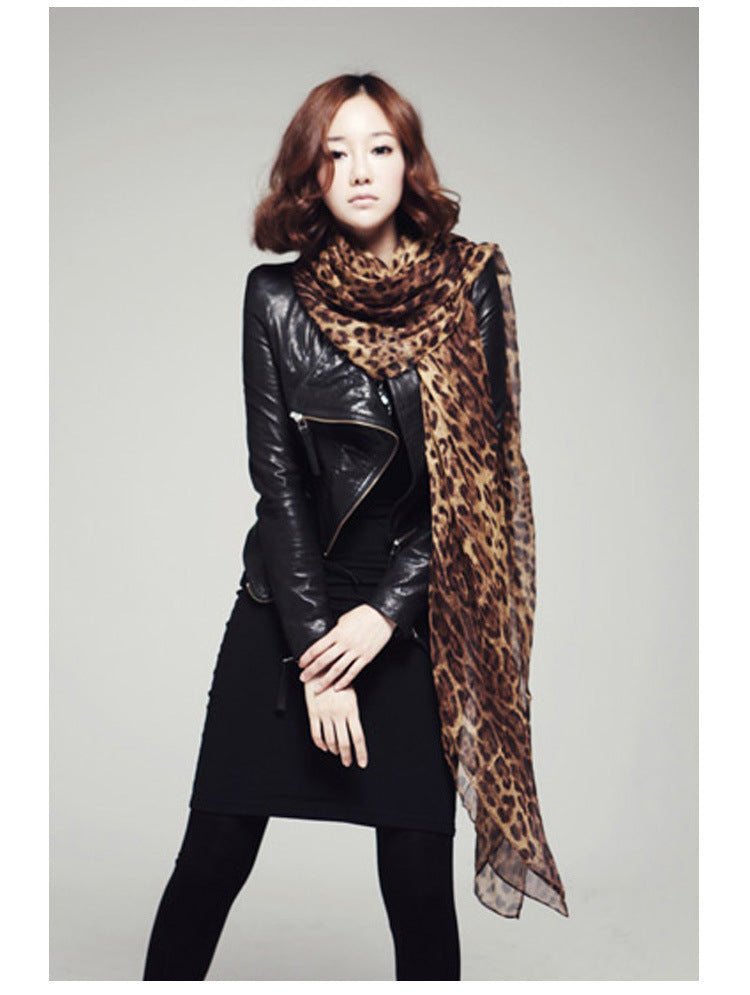 Herfst/Winter Chiffon Sjaal met Luipaardprint
