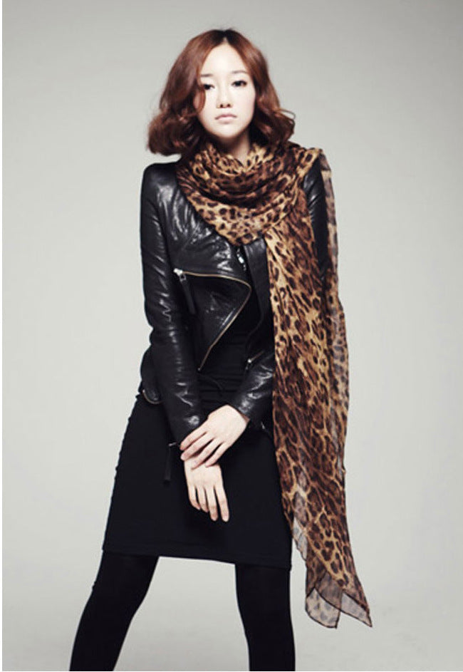 Herfst/Winter Chiffon Sjaal met Luipaardprint
