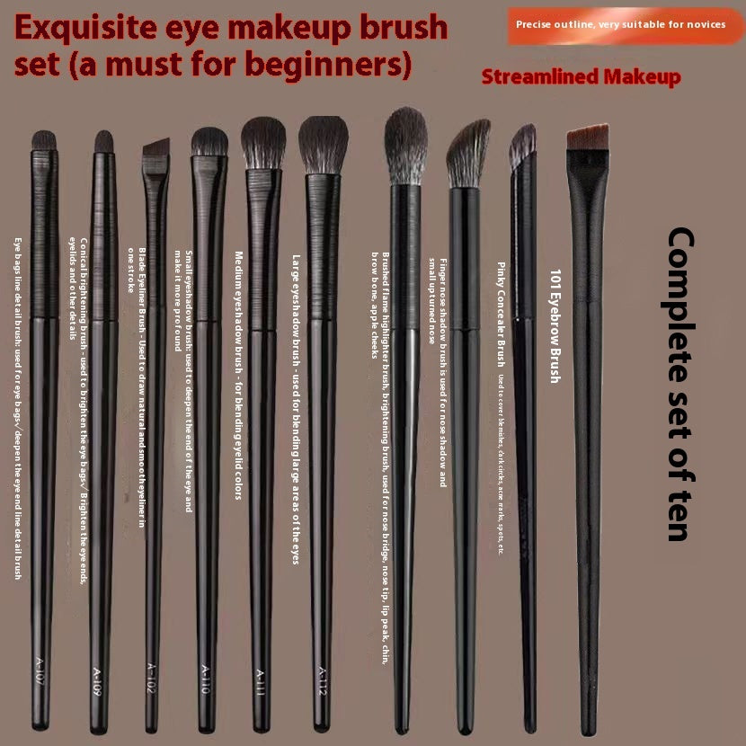 10-delige Zwarte Oogmake-up Kwastenset met Leren Etui