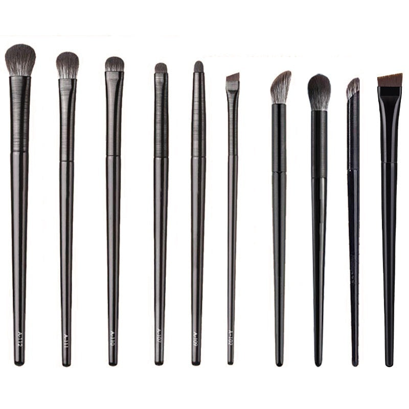 10-delige Zwarte Oogmake-up Kwastenset met Leren Etui