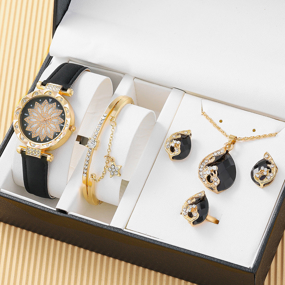 5-delige cadeauset met quartz horloge en sieraden