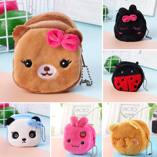 Schattige Dierenprint Pluche Kleine Portemonnee met Rits