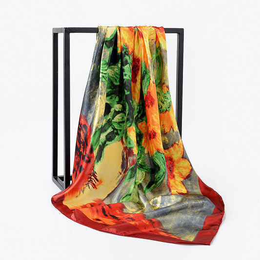 Satijnen kunstsjaal met schilderachtig motief