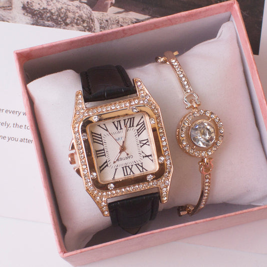Damesset Horloge en Strass-steentjes armband