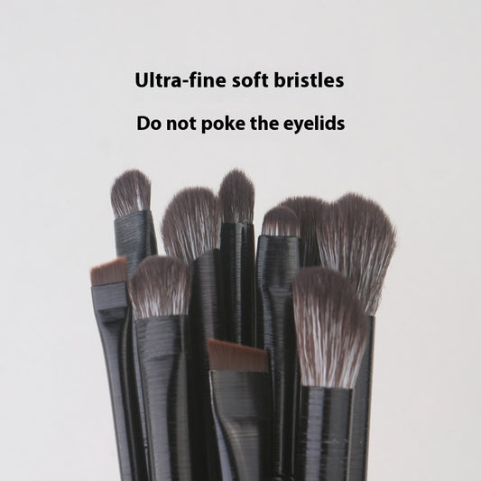 10-delige Zwarte Oogmake-up Kwastenset met Leren Etui