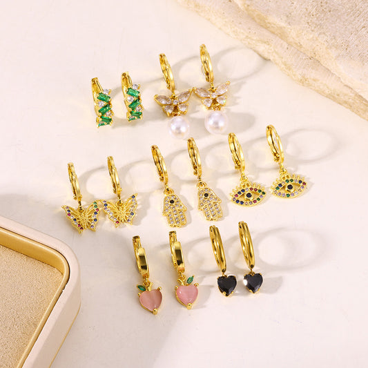 Diamanten Vlinder & Hart Hanger Oorbellen