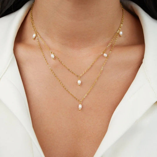 Goud Natuurlijke Parel Twin Ketting
